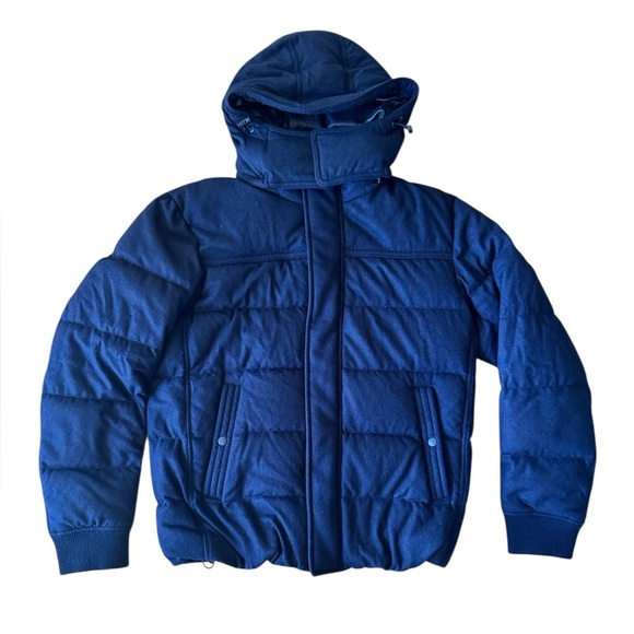 Uniqlo Men’s Large Wool Blend Down Puffer Coat Jacket Dark Navy Blue - Picture 1 of 10